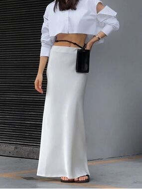 NWT Commense White Satin Maxi Skirt
